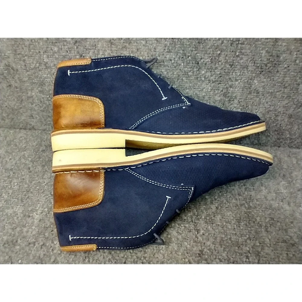 Steve Madden Hendric 415 Mens‎ Navy Blue Suede Brown Leather Chukka Boots 9.5